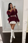 Selene Pleated Mini Dress – Burgundy