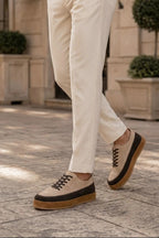 Cassian Two-Tone Leather Casual Sneakers – Beige & Brown