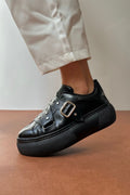 Zımba ve Toka Detaylı Kadın Platform Sneaker - Siyah