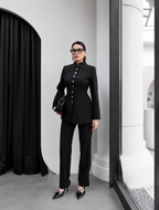 Reine Tailored Button-Front Two-Piece Set – Black