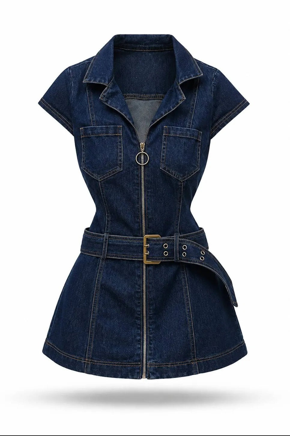 Aveline Denim Belted Mini Dress