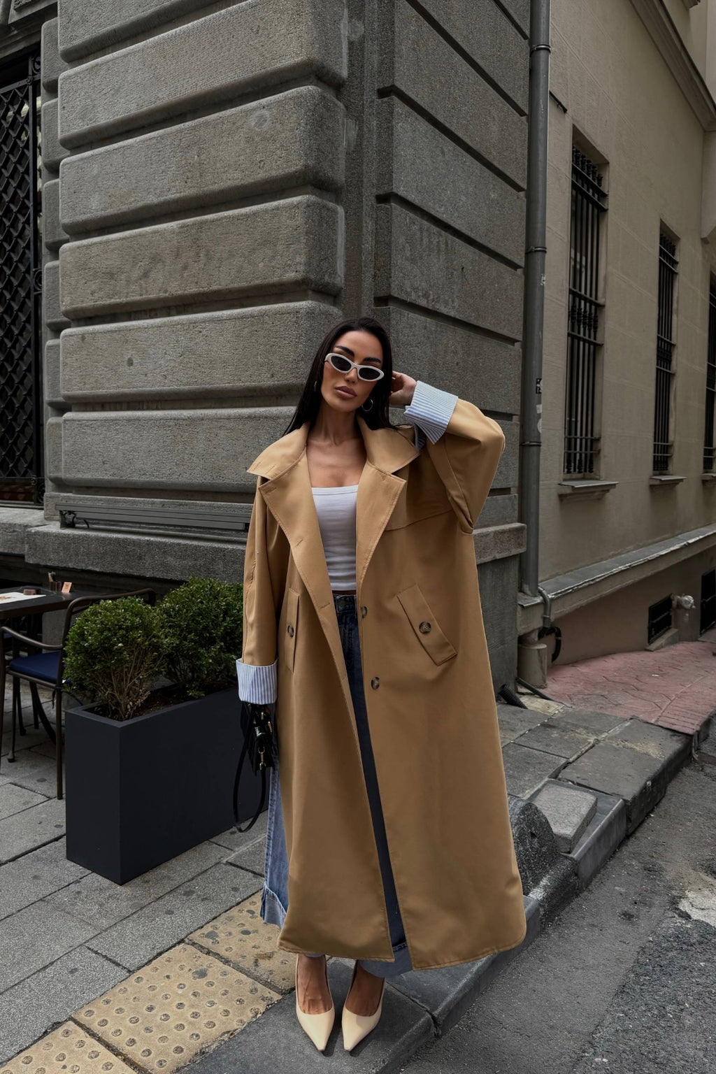 Sable Contrast Panel Trench Coat – Camel