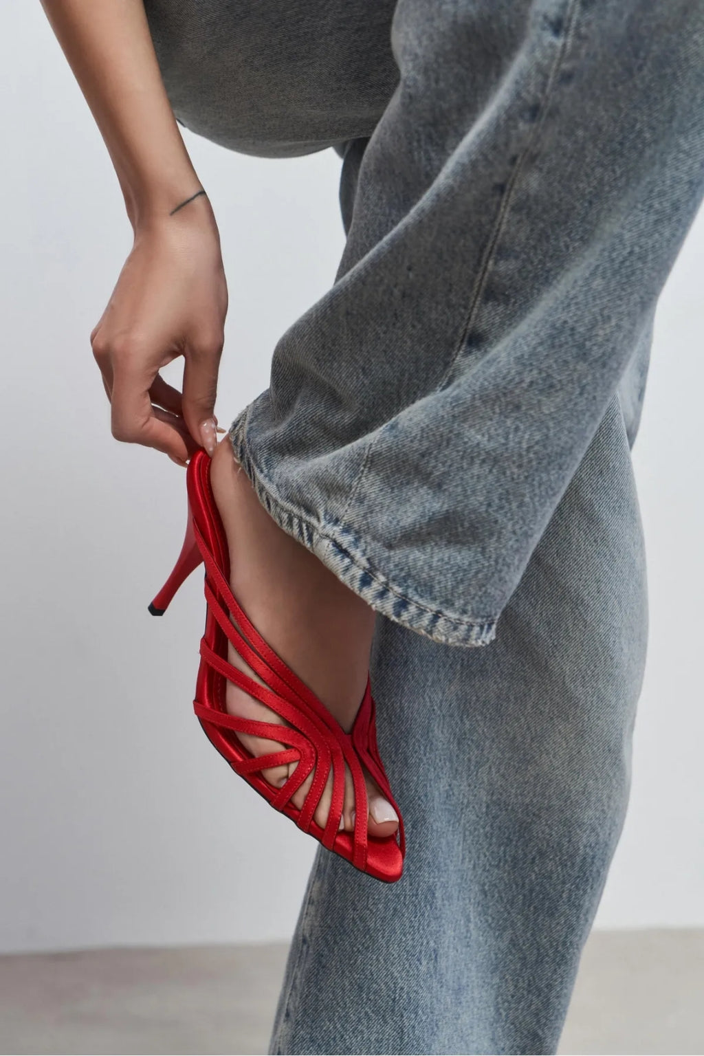Seraphina Satin Cage-Strap Open-Toe Heeled Mule – Navy Satin