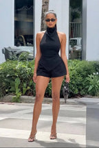 Solenne Halter Poplin Two-Piece Set – Black