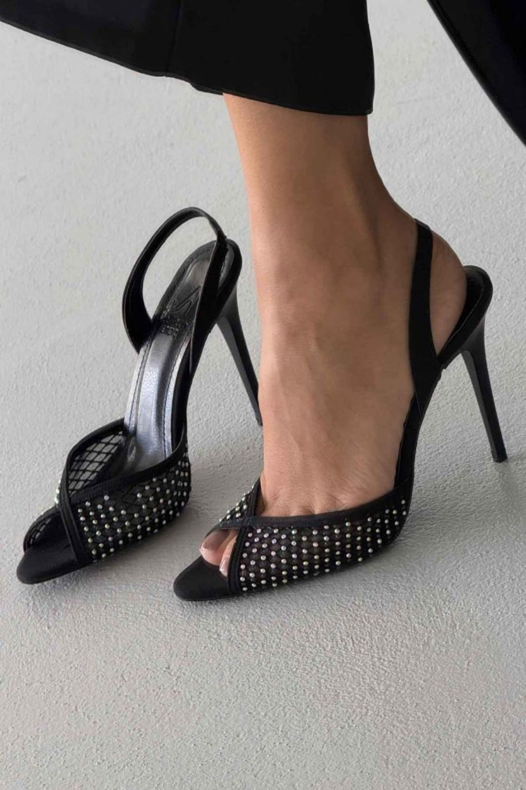 Valentina Crystal Mesh Slingback Stiletto Heels – Red Satin
