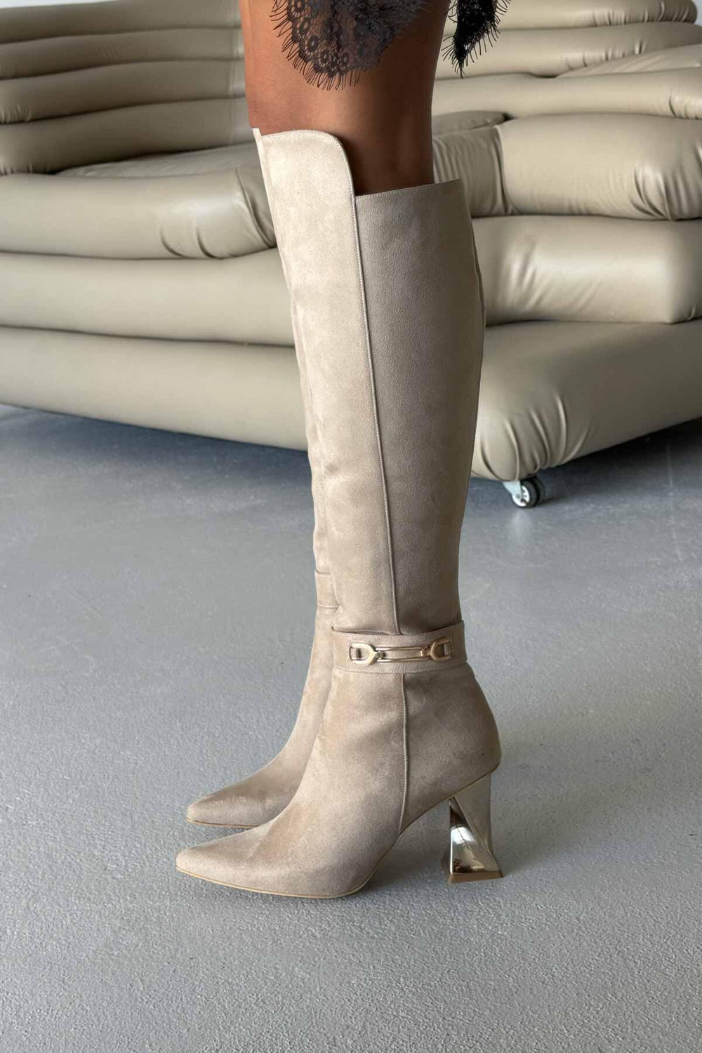 Norevia Buckle-Detail Knee-High Boots – Brown