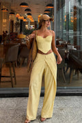 Valleria Corset Top & Draped Wide-Leg Pants Set – Yellow