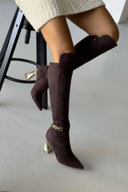 Norevia Buckle-Detail Knee-High Boots – Brown
