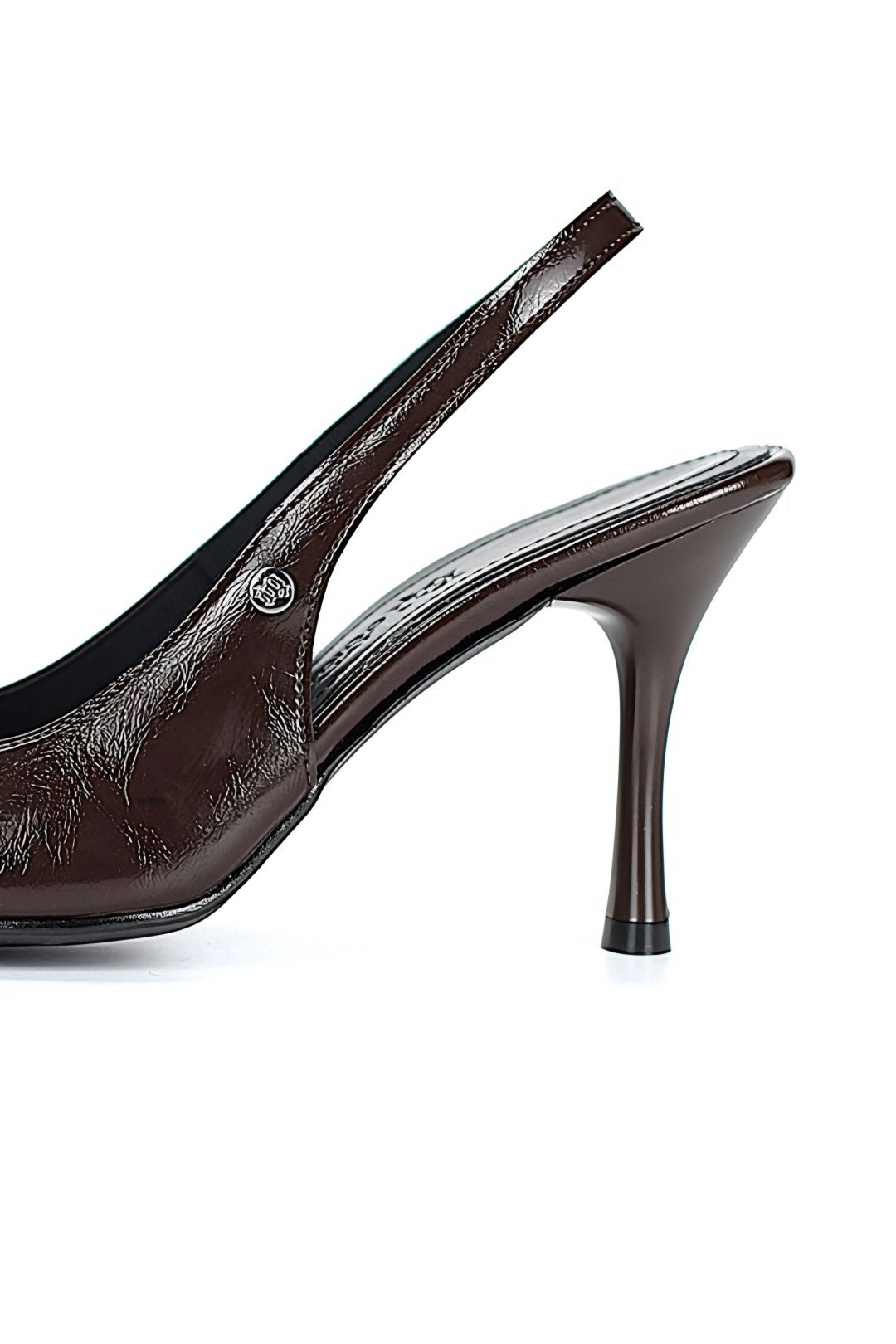 Lavender Esnek Yumuşak Kaymaz Taban (8 cm) Açık Lastikli Slingback Kadın Topuklu Ayakkabı – Kahverengi Rugan