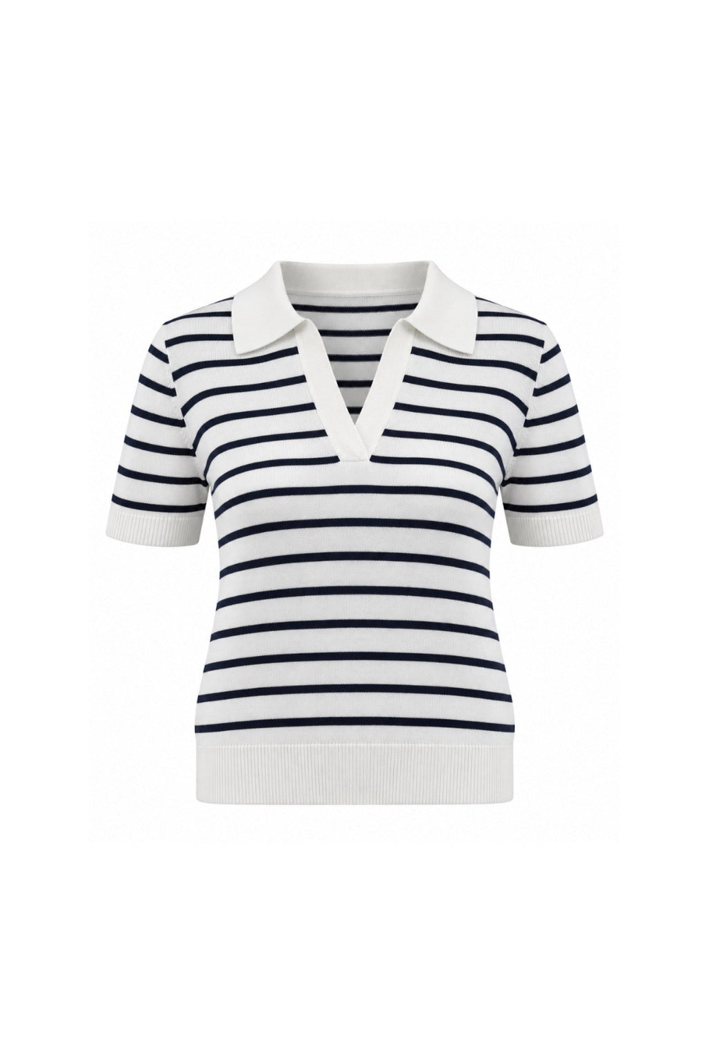 Rivett Striped Polo Knit Top – White