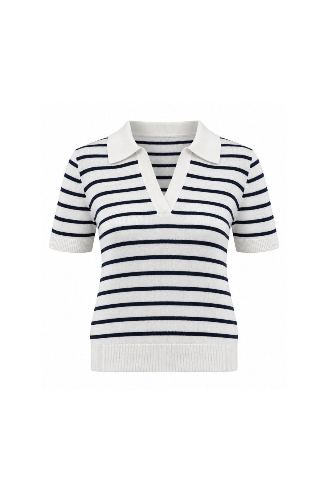 Rivett Striped Polo Knit Top – White