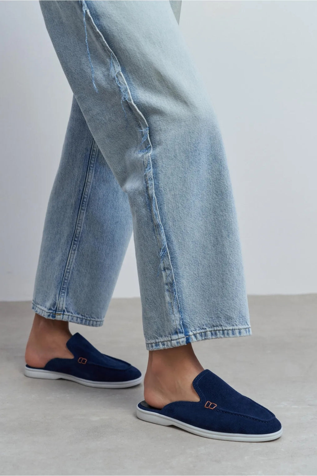 Sorrento – Handcrafted Genuine Suede Leather Mule Loafers – Navy Suede