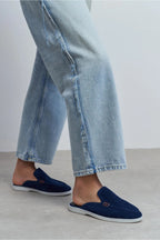 Sorrento – Handcrafted Genuine Suede Leather Mule Loafers – Navy Suede