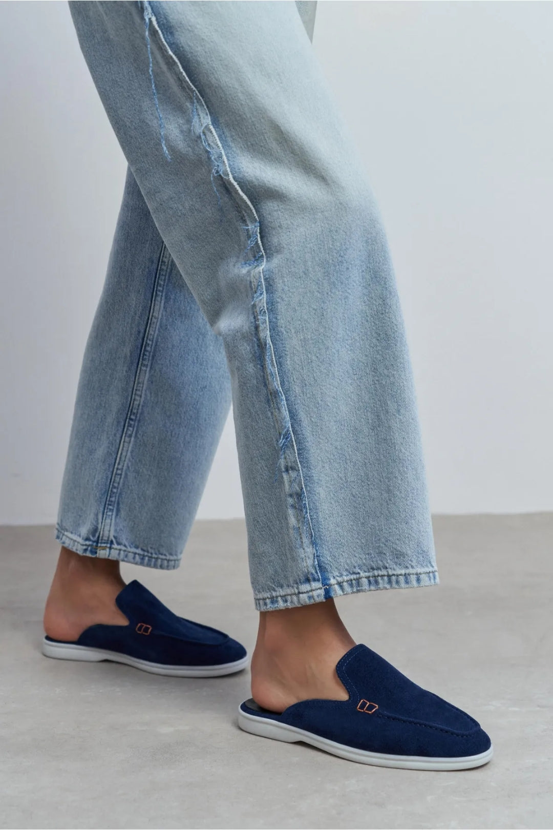 Sorrento – Handcrafted Genuine Suede Leather Mule Loafers – Navy Suede