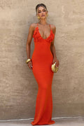 Solara Bloom Crochet Maxi Dress – Orange Floral Lace Knit
