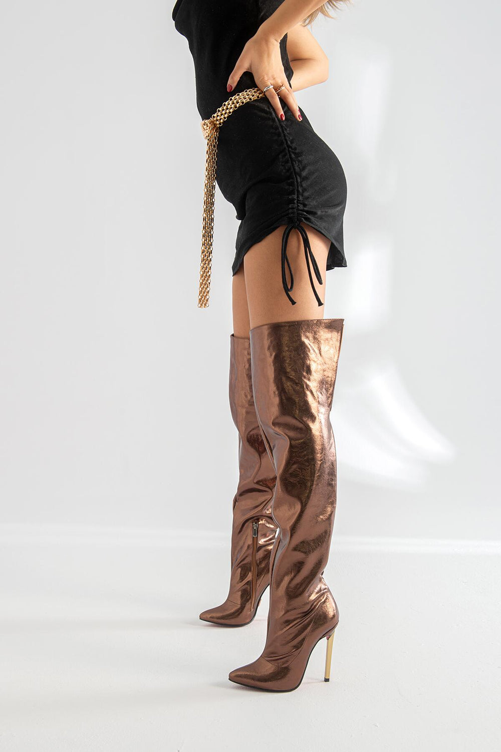 Zavielle Over-the-Knee Stiletto Boots – Metallic Silver