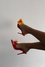 Melinda Floral Satin Stiletto Mule – Orchid Bloom Edition | Fuscia & Sunset Orange
