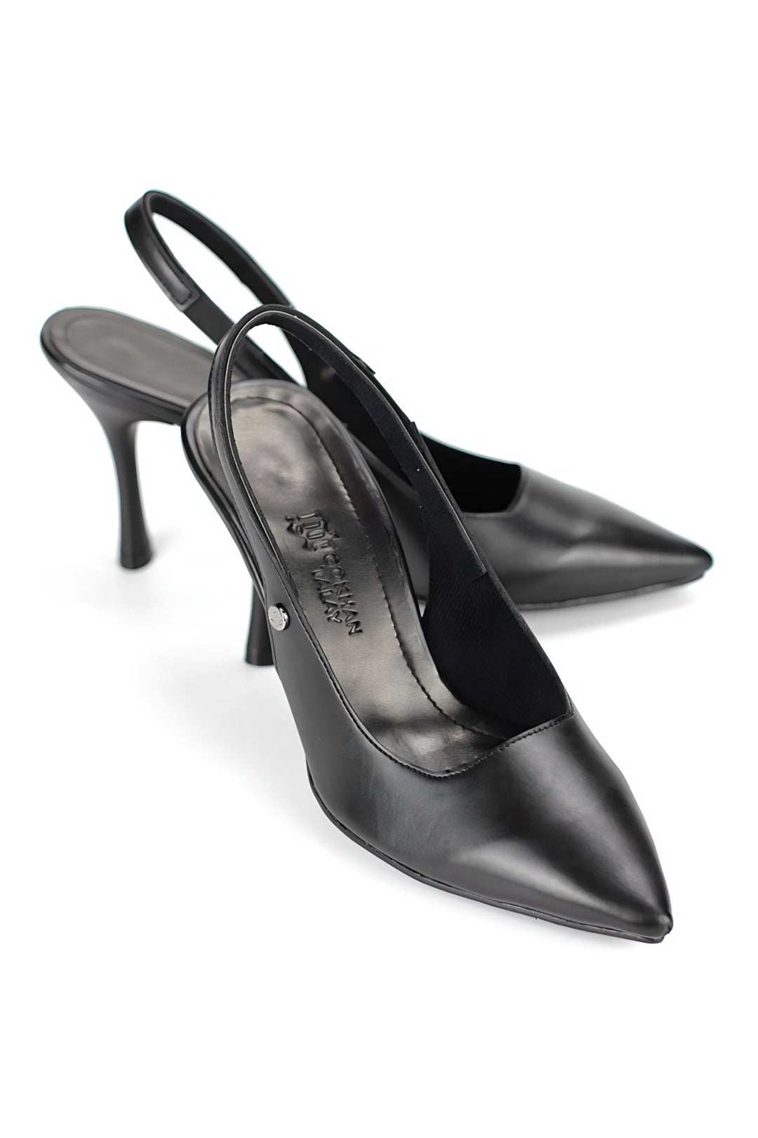 Lavender Esnek Yumuşak Kaymaz Taban (8 cm) Açık Lastikli Slingback Kadın Topuklu Ayakkabı – Siyah Cilt