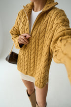 Merrick Chunky Cable-Knit Half-Zip Sweater – Orange