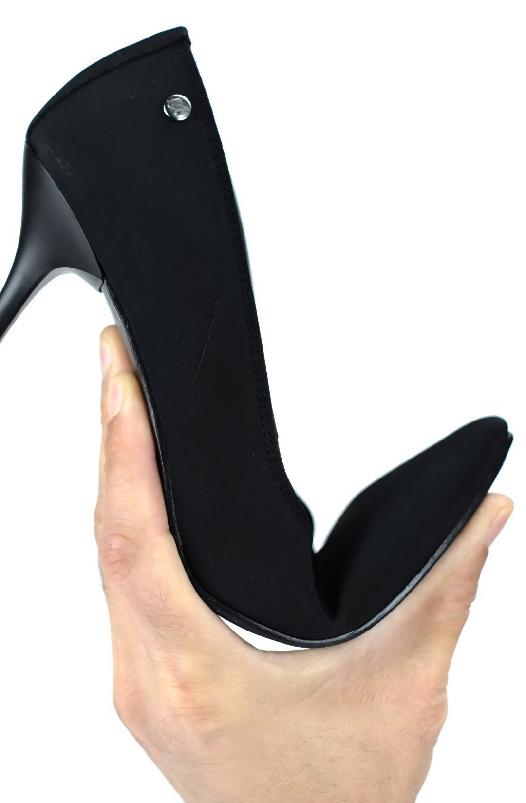 Camille Esnek Yumuşak Kaymaz Taban (10 cm) V Tokalı Kadın Topuklu Ayakkabı – Siyah Süet