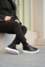 Armin Black 100% Genuine Leather Pool Eva Sole Sneakers