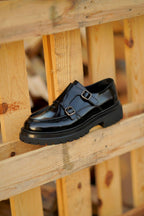 Black Patina Leather Double Monk Strap