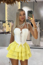 Elowen Soleil Corset & Ruffle Skirt Set – White & Sunshine Yellow