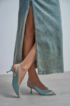 Aurelia Satin Peep-Toe Slingback Kitten Heels – Salmon Satin