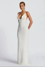 Solara Bloom Crochet Maxi Dress – White Floral Lace Knit