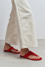 Ravello Handcrafted Genuine Leather Toe-Ring Sandals — Red Suede