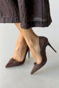 Vienna Suede Bow Stiletto Heels – Chocolate Brown | 10 cm