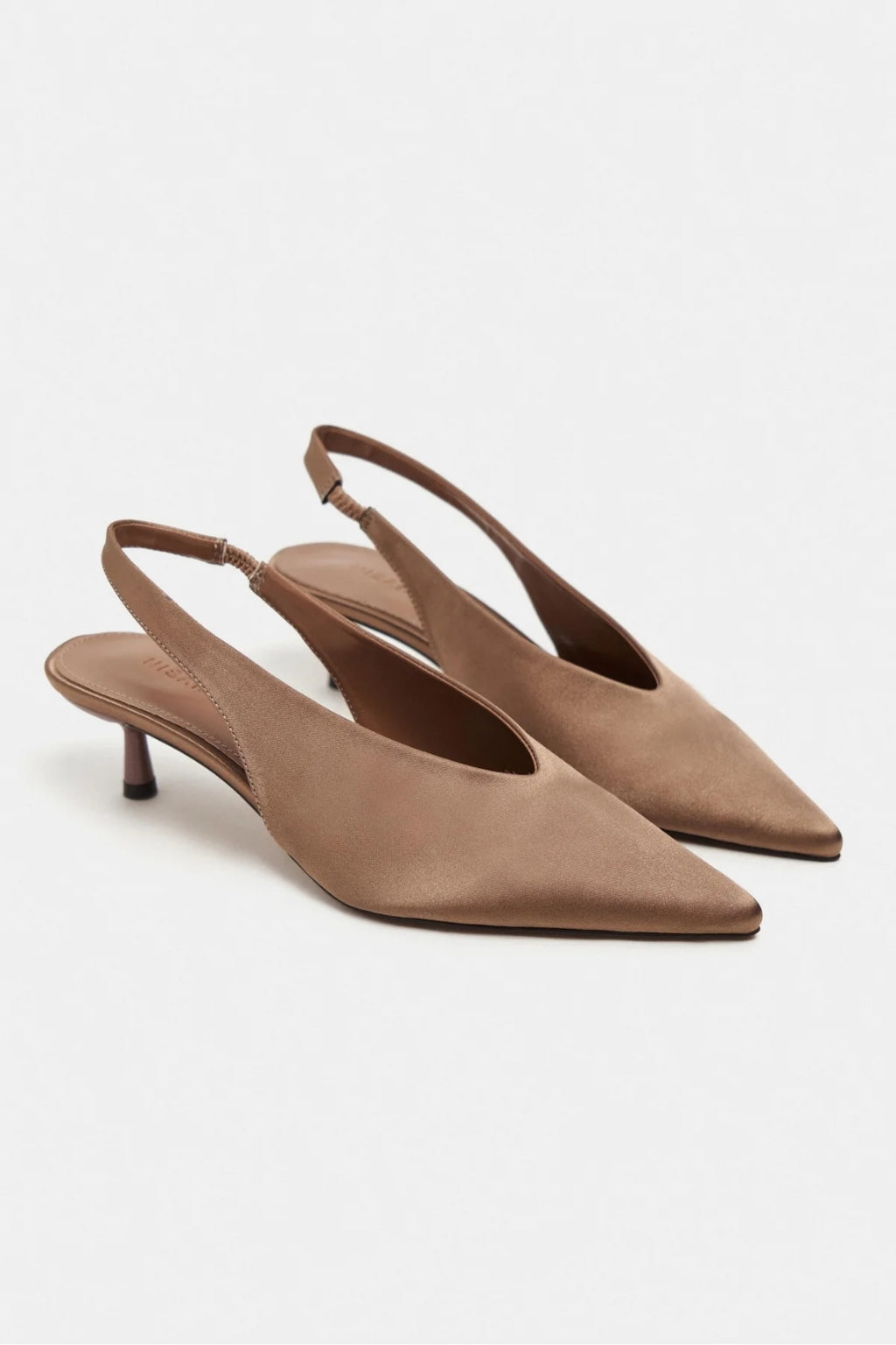 Wilson Pearl Satin Slingback Kitten Heels – Coffee