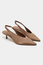 Wilson Pearl Satin Slingback Kitten Heels – Coffee