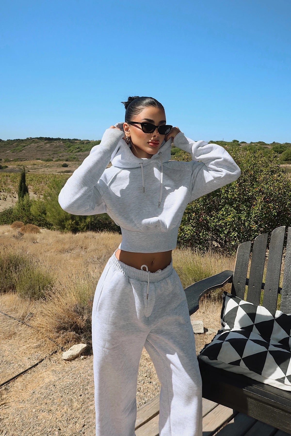 Arden Scarf-Hood Cropped Tracksuit – Smoke Grey