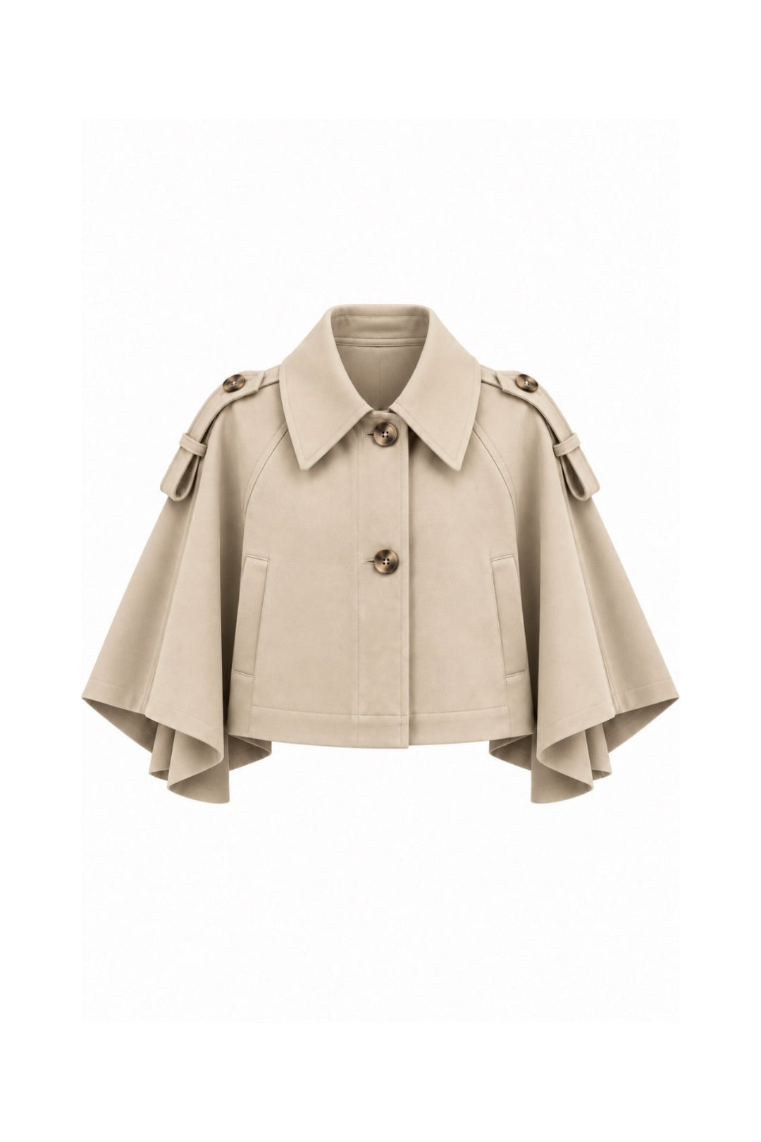 Cavett Cape-Detail Cropped Trench Coat – White
