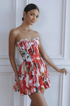 Maribelle Floral Corset Mini Dress – Red