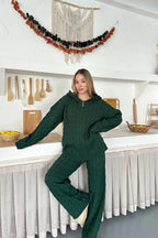 Briar Cable Knit Hooded Two-Piece Set – Light Brown