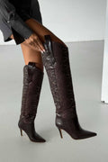 Velmora Croc-Texture Knee-High Boots