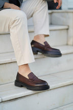 Brown Genuine Leather Penny Loafers
