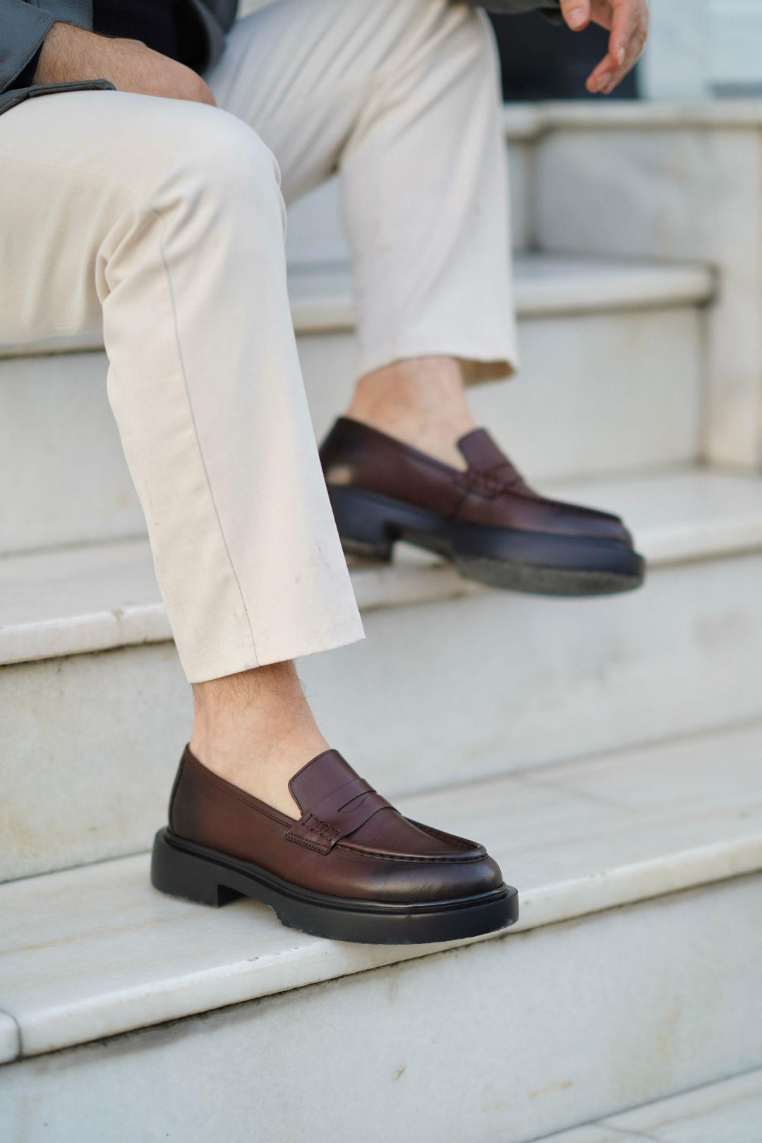 Brown Genuine Leather Penny Loafers