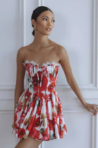 Maribelle Floral Corset Mini Dress – Red