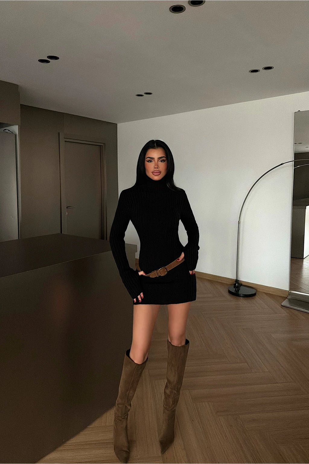 Veda Ribbed Knit Mini Dress – Bitter Brown
