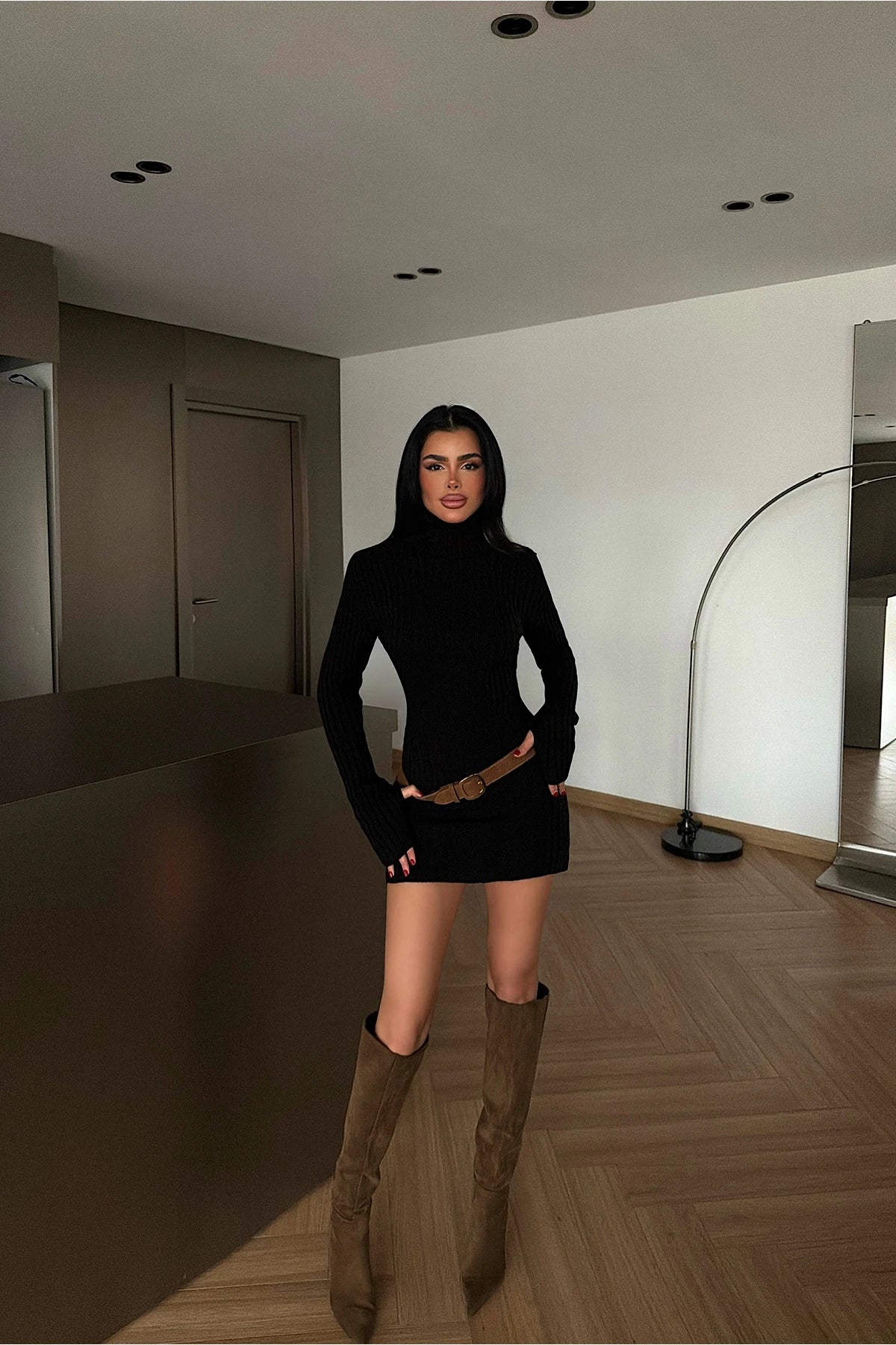 Veda Ribbed Knit Mini Dress – Bitter Brown