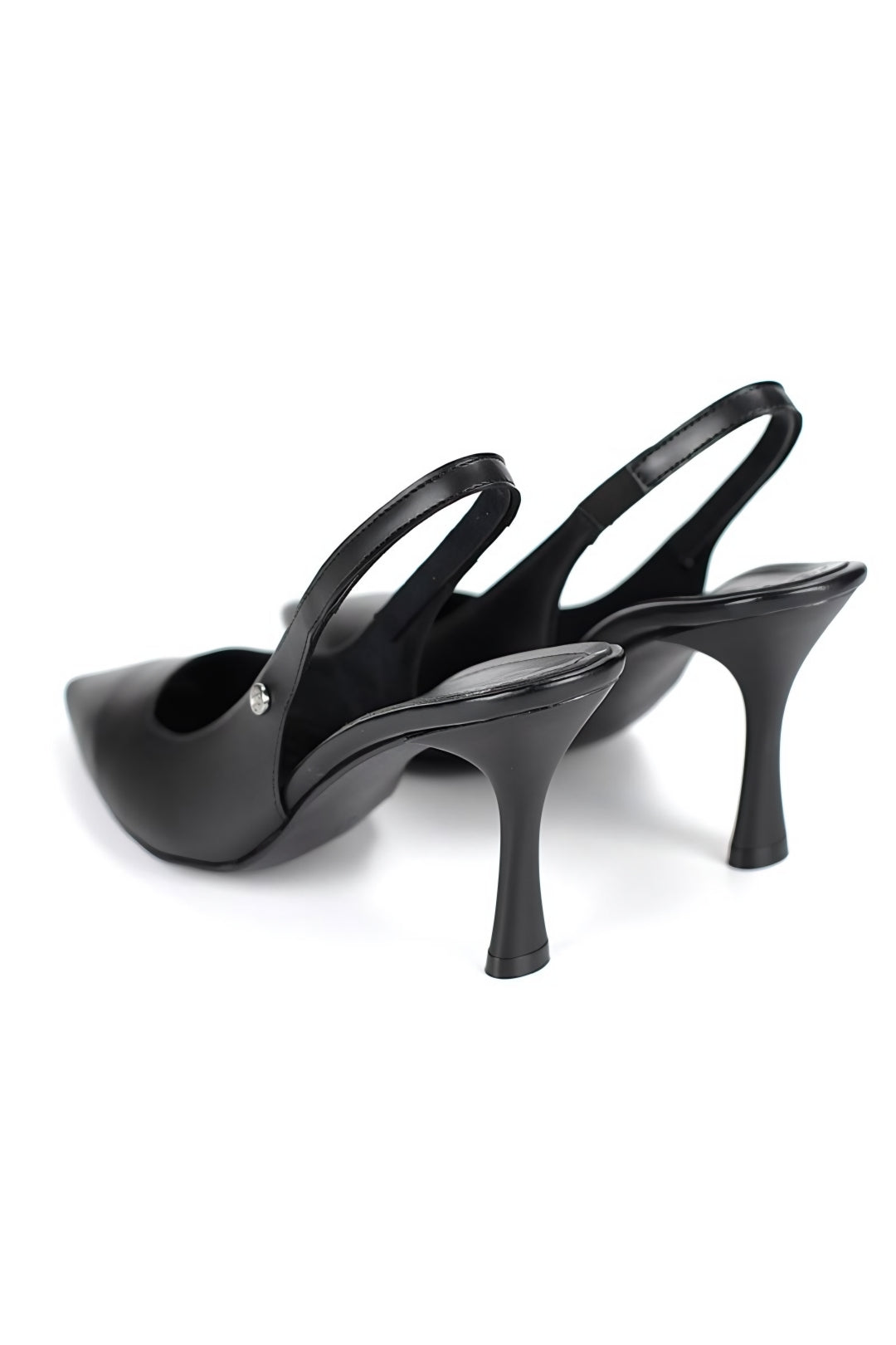 Lavender Esnek Yumuşak Kaymaz Taban (8 cm) Açık Lastikli Slingback Kadın Topuklu Ayakkabı – Siyah Cilt