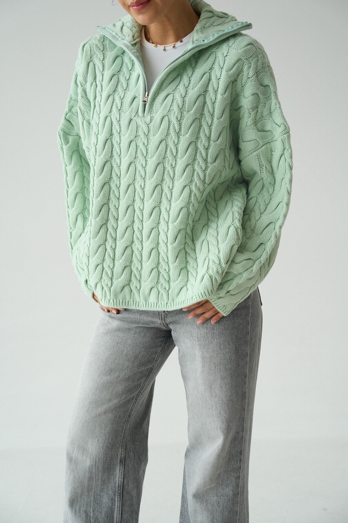 Merrick Chunky Cable-Knit Half-Zip Sweater – Orange