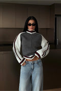 Varelle Contrast-Sleeve Zip Knit Cardigan