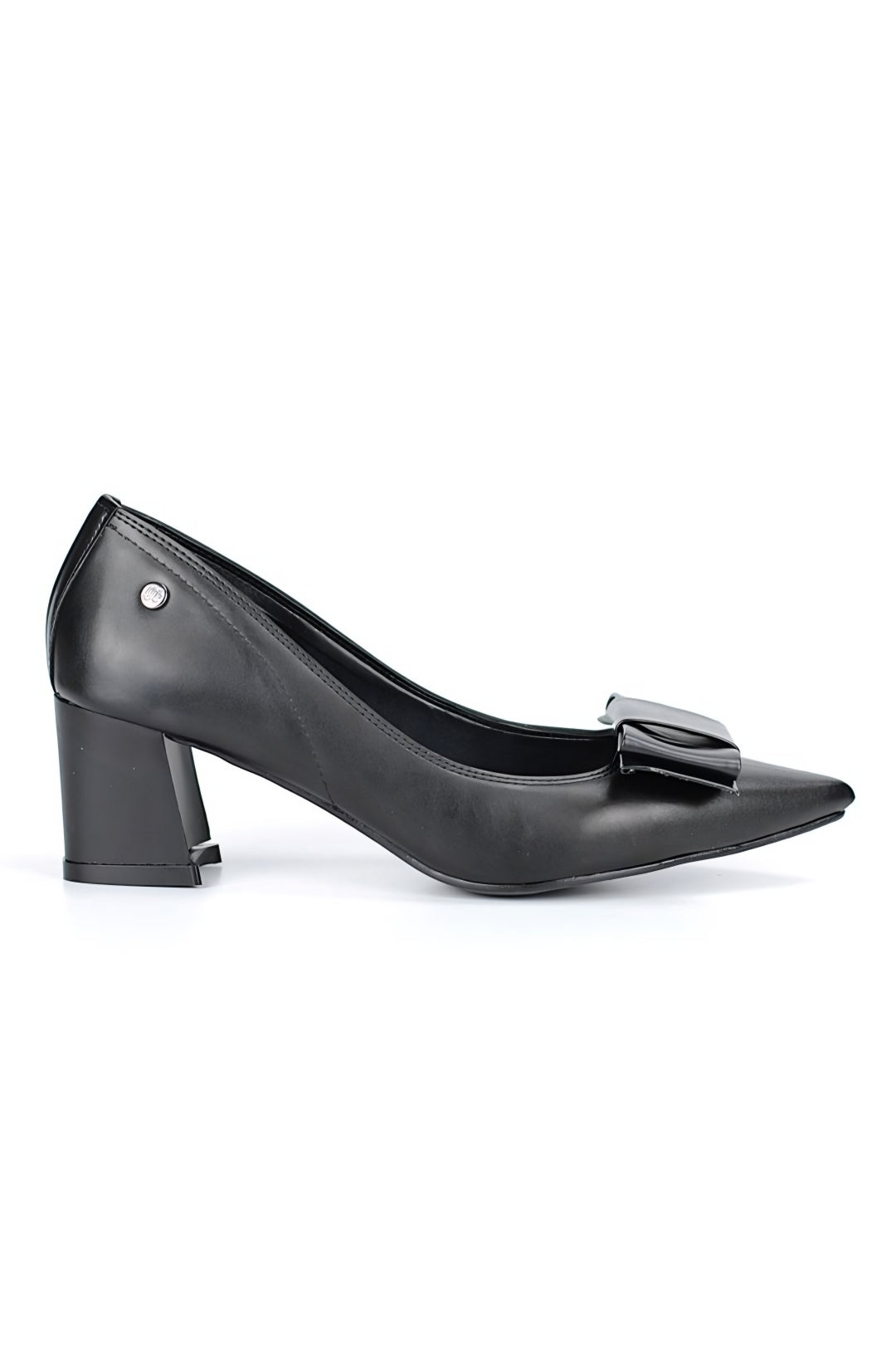 Benedita Esnek Yumuşak Kaymaz Taban (4 cm) Köşe Fiyonklu Kadın Kalın Topuklu Ayakkabı – Siyah Cilt