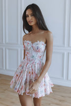 Maribelle Floral Corset Mini Dress – Red