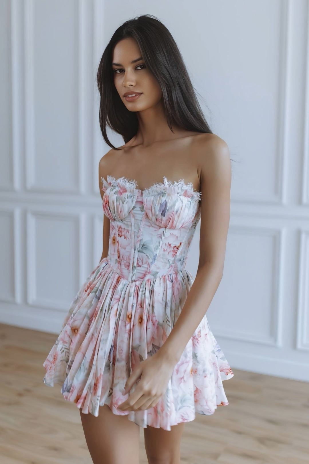 Maribelle Floral Corset Mini Dress – Red