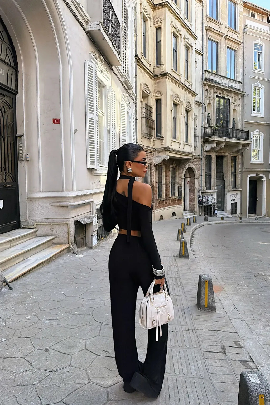 Amaris Off-Shoulder Wide-Leg Set – Black